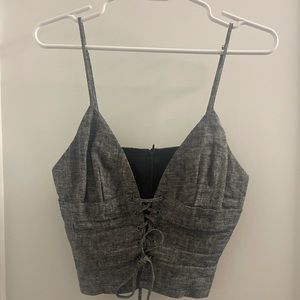 Callipygian Grey Linen Lace-up Crop Top - Size 2